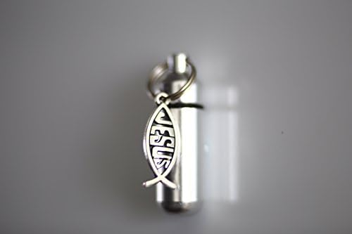 Cremation Urn Keepsake Necklace or key chain with a Jesus Fish Charm - Includes 24" Stainless Steel Necklace,Extra Charm,Velvet Pouch, Fill Kit