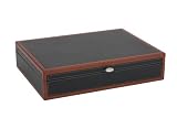 Reed & Barton Adams Flatware Chest, Black Leather with Cherry Trim - 63BK