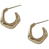 UELSTA Geometric C-Hoop Earrings for Women Sustainable 14K Real Gold Plated Recycled Brass Hypoallergenic 925 Sterling Silver Posts PVD Coated Modern & Versatile 18mm