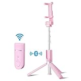 Poweradd Selfie Stick Tripod Extendable/Foldable Aluminum Selfie Stick with Detachable/Wireless Remote Compatible with iPhone X/SE/6/6s/6 Plus/7/7 Plus/8/8 Plus/,Samsung 8/S8/S8 Plus,Nexus,LG,Moto and More-Pink