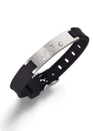 ORIGINAL - SQBRA Ionized Power Magnetic/Germanium/Well-Being Bracelet Jupiter Blank, 2 powerful magnets, 1 high-purity (99.999%) germanium stone, faceplate stainless steel with 8 original Swarovski-Crystals, soft silicone band with carbonized titanium, piezoelectric tourmaline as well as special ceramic admixture, to fit wrists 14-19 cm, band width 10 mm | NEW 2014 | not made in China