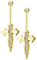14kt White Gold 1/10Ct Diamond Dagger Dangle Earrings