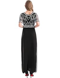 MANER Vestido largo de gasa con lentejuelas bordadas para mujer