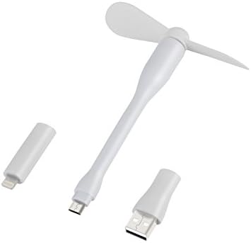 FOOMO Three in One Phone Fan - Mini Portable Fan Plug and Play Detachable (USB &amp; Lightning &amp; Micro USB Port) For iPhone, Ipad, Samsung, Sony, HTC, Motorola, Notebook (White))