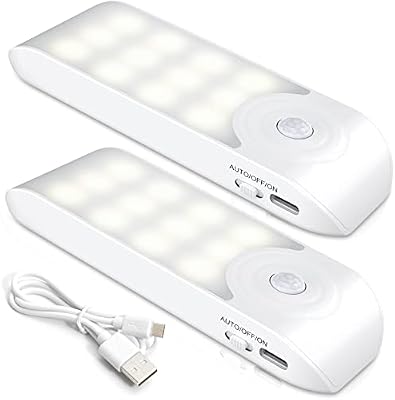 Luce Notturna(2 Pezzi), Lampada LED Ricaricabile USB con Sensore di Movimento, ON/OFF/AUTO, Luce LED con Striscia Magnetica per Armadio Soggiorno, Camere da Letto,Cucine,Corridoio