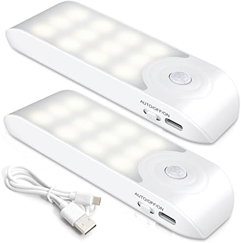 Luce Notturna(2 Pezzi), Lampada LED Ricaricabile USB con Sensore di Movimento, ON/OFF/AUTO, Luce LED con Striscia Magnetica per Armadio Soggiorno, Camere da Letto,Cucine,Corridoio