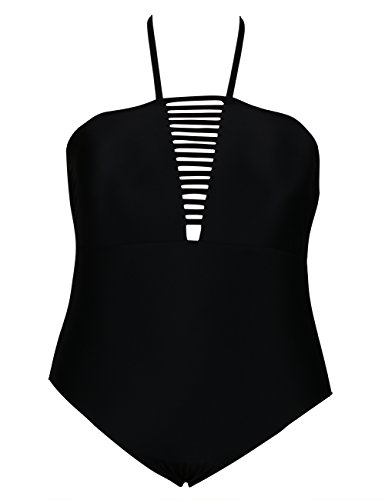 Bandea halter plunge black plus size swimsuit beach wom…