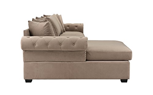 Modern Large Tufted Velvet Sectional Sofa, Scroll Arm L-Shape Couch (Brown)