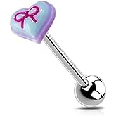 Zynova 14G Acrylic Bowknot Heart Tongue Rings for Women 316L Surgical Steel Tongue Piercing Barbells Cute Body Piercing Jewelry