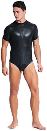 Men's Sexy Slim Fit PU Leather Stretch Bodystocking Hot Dancing Clothing (XXL, Black)
