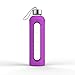 32 Oz Glass Water Bottle With Silicone Sleeve Leak Proof Lid 1L Time Marked Measurements BPA-Free For To-Go Travel At Home Reusable Eco Friendly Safe For Hot Liquids Tea Coffee Daily Intake (Purple)