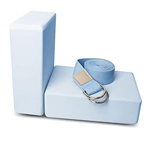 SZOCOOL Yoga Block (2 Pack) 9″x6″x4″ and with Metal D-Ring Yoga Strap,High Density EVA Foam Block to Support and Improve Poses Flexibility Soft Non-Slip Surface for Yoga