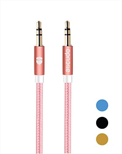 Aux Cable aSCUDO 3.3ft/1m 3.5mm to 3.5mm Male to Male Gold plated, Braided Tangle free Universal Auxiliary cable for car audio, iPhone, Android phones, Mp3, iPod, Beats headphones and More (Rose Gold)