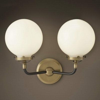 fei Brass 2 Light Wall Sconce with White Glass Round Shade