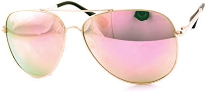 Mirrored Aviator Sunglasses (Silver, Pink)
