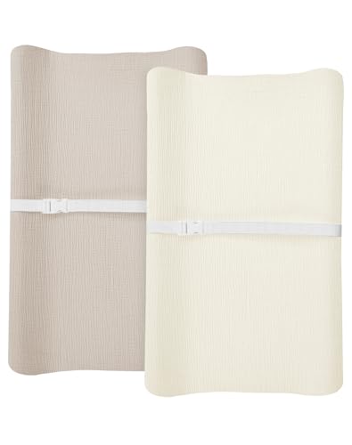 Changing Pad Cover for Baby Boy Girl 2 Pack, Muslin Changing Table Pad Covers with Boho Style, Neutral Nursery Bedding Essentials Soft and Breathable (Beige & Cream)