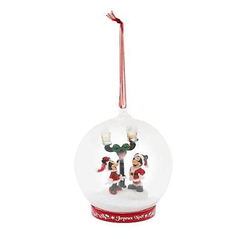 Mickey And Minnie Light Up Glass Christmas Decoration