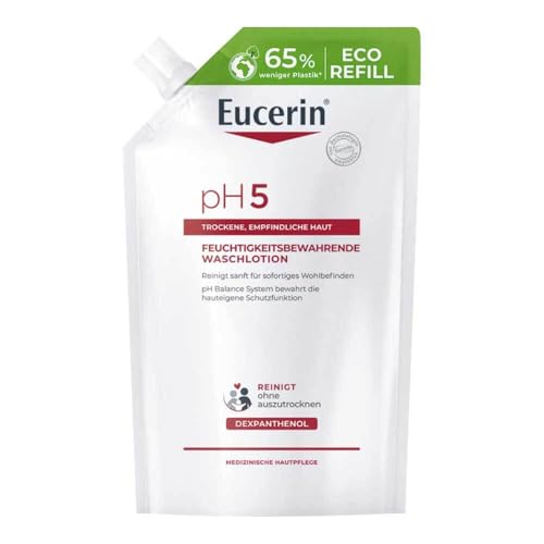 Eucerin® pH5 Waschlotion für Körper, Gesicht und Hände – bietet empfindlicher und trockener Haut eine milde Reinigung & bewahrt die Schutzfunktion der Haut, 400 ml NFB
