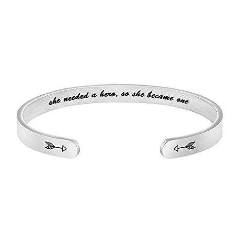 HIIXHC Inspirational Gifts Women Cuff Bracelet Bangle Stainless Steel Engraved Jewelry Gifts with Sayings & Words for Women, Teen Girls (1-pcs she Needed a hevo so she Became one)