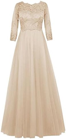 Women's Half Sleeve Chiffon Long Lace Evening Formal Gowns Maxi Dress Champagne
