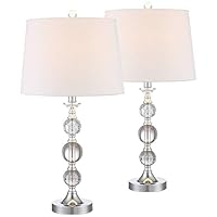 Solange Modern Table Lamps Set of 2 Stacked Crystal Ball Silver White Drum Shade for Living Room Family Bedroom Bedside - 360 Lighting