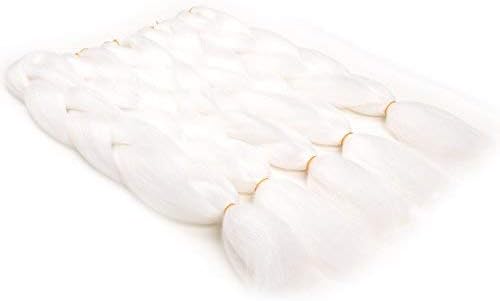 WIGENIUS 100% Japanese Fiber Pure Color Jumbo Braids Hot Water Setting 100G 24 Inches (5PCS, White)
