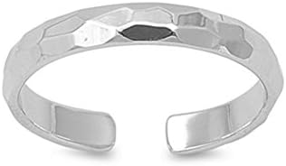.925 Sterling Silver Hammered Finish Adjustable Toe Band Ring