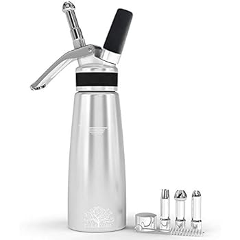Pura Vida Professional Whipped Cream Dispenser Stainless Steel Decorating Tips - Durable Aluminum Whipped Cream Canister - Perfect Cream Whipper Maker for Gift, Dishwasher Safe Whip Cream Dispensers