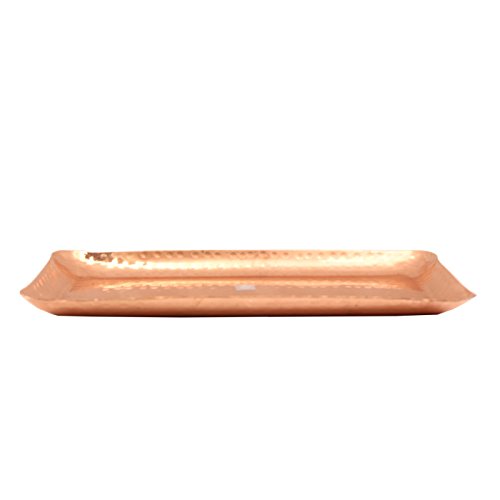 IndianArtVilla Pure Copper Hammered Rectangular Tray Platter, Serveware & Tableware, 6'' X 12'' Inch