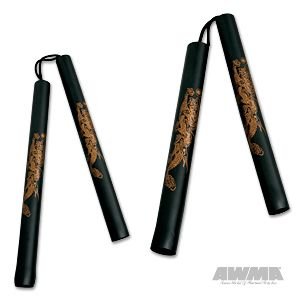 Childrens-11-Black-Practice-Foam-Nunchaku-with-Gold-Dragon