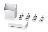 GlasMag Silver Magnetic Accessory Kit for Glass Whiteboards: 8 Chrome Pawns + Mighty Marker Holder + Classic Eraser