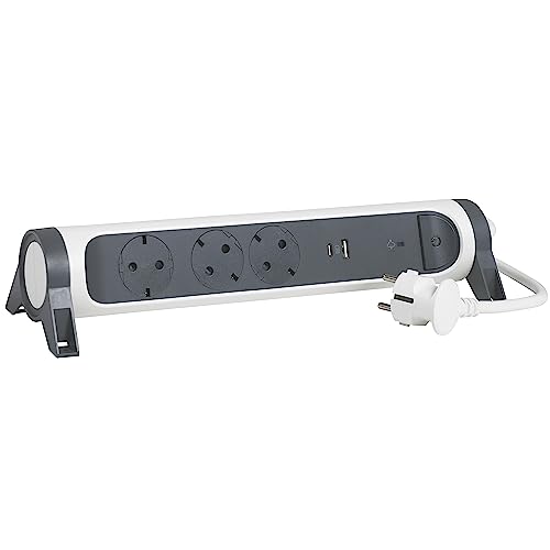 Legrand, Multiprise rotative, 3 Prises, multiprise, Prise USB-A and USB-C, Protection against the surtensions integree avec indicateur detat (SPD), 1.5 m cable, White and Dark Grey, 694508 Y