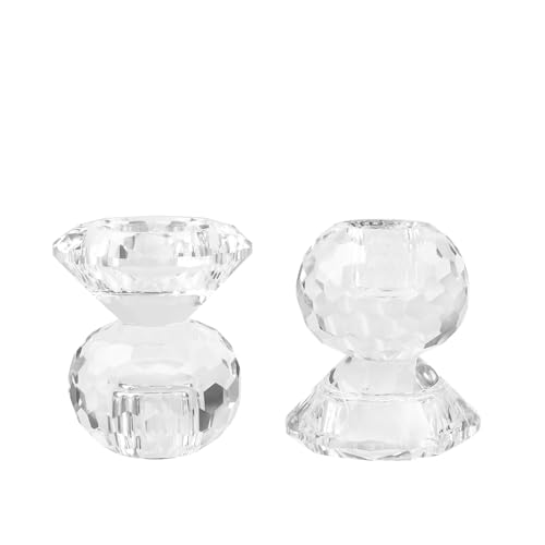 Reversible Crystal Candle Holders Pack of 2, Clear Tealight or Taper Candlesticks,