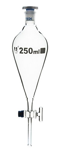 EISCO - Separating Funnel - Squibb - 250 ml with Glass Stopcock, Made of Borosilicate Glass 3.3, Laboratory Grade Funnel, Pack of 2