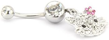 Hello Kitty Belly Ring - White Stones With Pink Tie - Naval Ring - 14G - 1.6mm