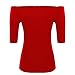 LilyCoco Womens Off The Shoulder Tops Half Sleeve Boatneck Bodycon Plain Shirt Elbow Sleeve Red XX-Large