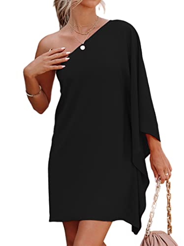 Jhsnjnr Women's Casual Batwing Sleeve One Shoulder Dresses Summer Club Party Cocktail Dresses