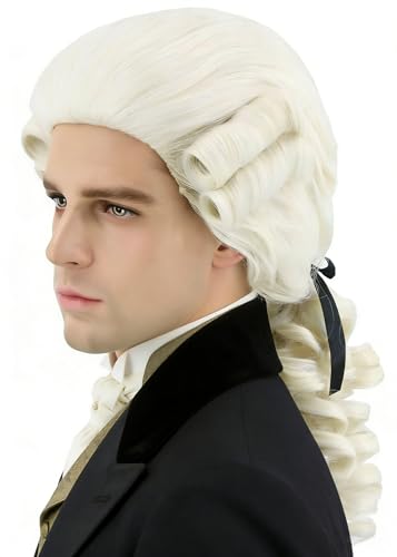 Topcosplay Mens Wig for Colonial Historical Judge Costumes Wig Beige Halloween Cosplay Wigs