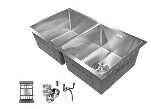 GRÖND Tarja Fregadero para Cocina Doble Tarja de Acero Inoxidable 304, 80x45 cm Con Escurridor Movible y Kit de Drenaje, para Empotrar o Submontar (PLATEADO)
