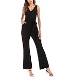 SUNNOW Women V Neck Jumpsuit Sleeveless High Waist Long Overalls Elegant Romper (M(US8-10), Black)