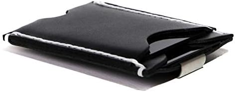 Minimalist Money Clip Wallet | JooJoobs Wallets | Wallets for Men | Slim Front Pocket Design | Vegetable Chrome Leather Black | Thread White