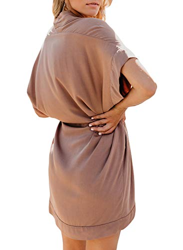Elapsy Womens Summer Casual V Neck Batwing Sleeve Loose Kimono Boho Shift Dress for Juniors Apricot Small