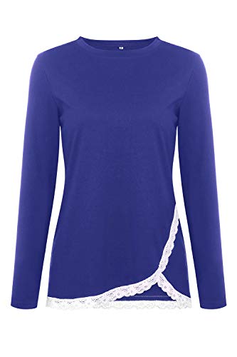 Keliay Bargain Fashion Women O-Neck Long Sleeve Regular Lace Asymmetric T-Shirt Tops Blouse