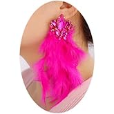 Sither Feather Earrings for Women Long Dangling Boho Large Earrings for Halloween Prom Party Christmas Gift (purple 1)