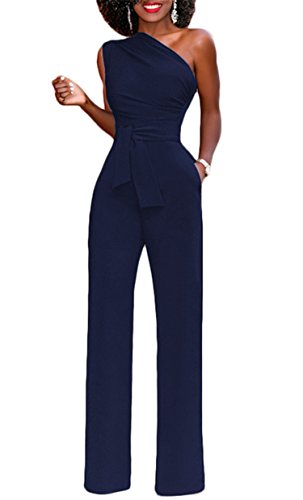 onlypuff Navy Blue Jumpsuit and Rompers for Women Off The Shoulder Work Formal Jumpsuit Navy Blue Medium