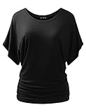ALL FOR YOU Women's Round-Neck Kimono Dolman Short Sleeve Top Black Medium