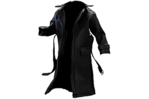 BOSWON 1/12 Scale Sodier Wired Black Faux Leather Trench Coat Model for 6" Figure