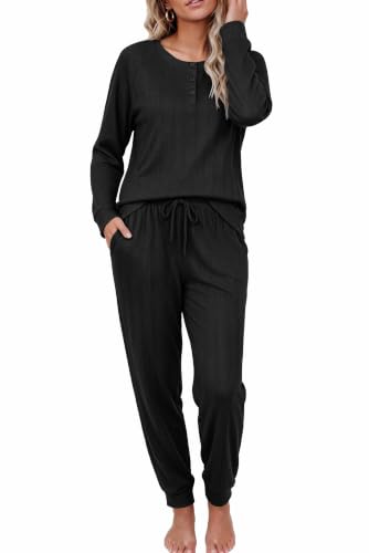 Ekouaer Pajamas Womens 2 Piece Long Sleeve Top and Jogger Pants Lounge Set at Amazon