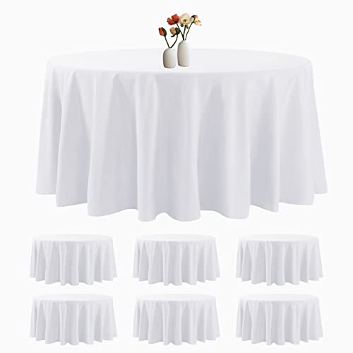 Photo 1 of luccido 6 Pack Round Tablecloth 120 Inches White Table Cloth Stain and Wrinkle Resistant Washable Polyester Fabric Table Cover for Party, Wedding and Banquet Decoration