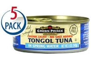 Crown Prince Natural Tongol Tuna Chunk Light In Spring Water No Salt Added -- 5 oz Each / Pack of 5